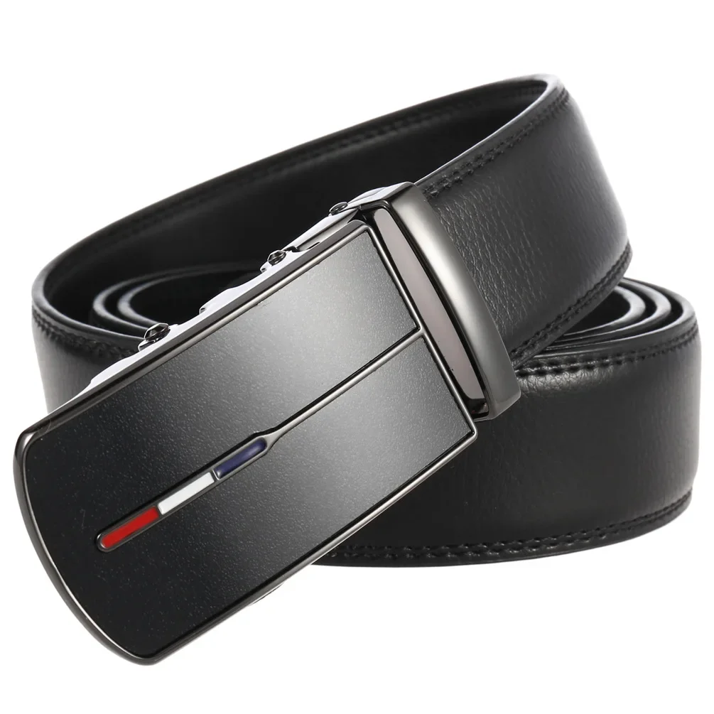Men\'s Cowskin Leather Automatic Buckle Belt - Luxury Designer Fashion 3.5cm Width Classic Waistband for Daily & Business Wear