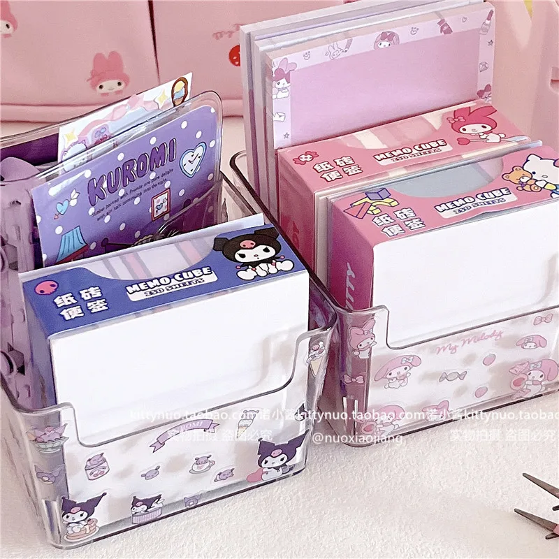 Esktop Transparent Notepad Storage Box Small Box Kuromi Melody Box