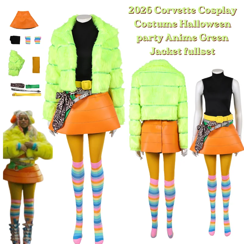 Disfraz de Cosplay de Corvette para Halloween, Carnaval, Fiesta, I Love Anime Boosters, Chaqueta Verde de Corvette, Conjunto Completo