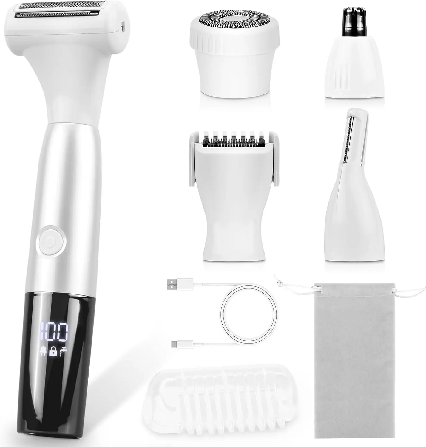 

5-in-1 Electric Bikini Trimmer for Women - Rechargeable Waterproof Shaver for Face, Body, Bikini, Armpits