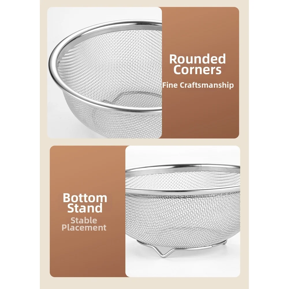 2pcs 304 Stainless Steel Dual Layer Drain Container With Handle For Kitchen Rice Washing Vegetable Strainer Basket Colander