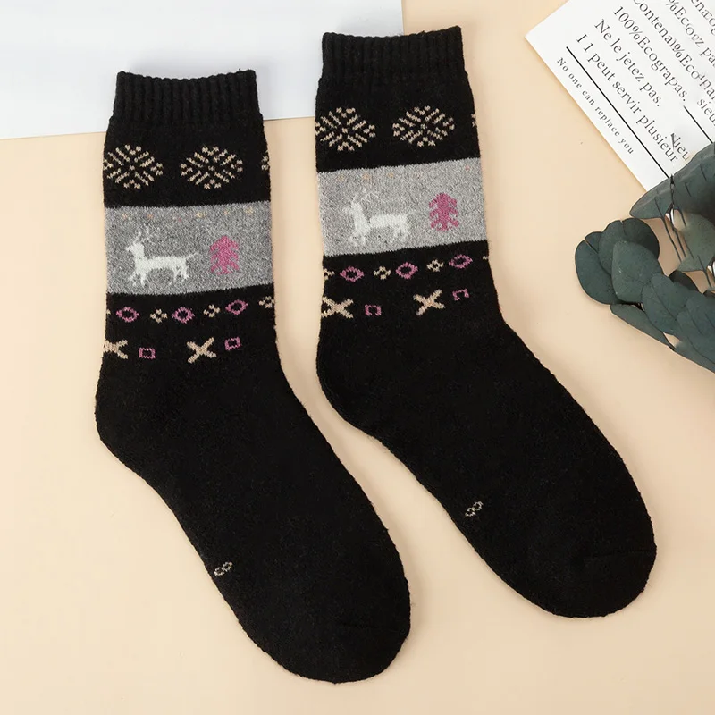 3 Pairs/Set Winter Women Socks Rabbit Fur Warm Thicken Soft Wool Essential Comfortable Christmas Snowflake Deer Female Socks