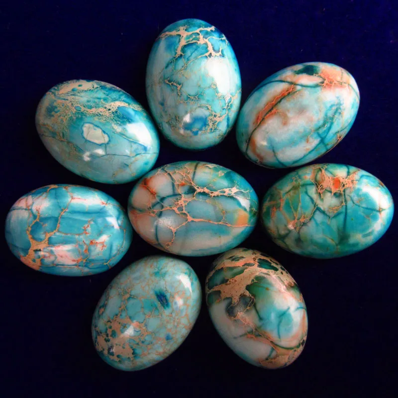 

Free Shipping 8Pcs 25x18mm Blue Sea Sediment Jasper Oval Cabochon For DIY Jewelry Making Ring Bracelet Accessories Wholesale