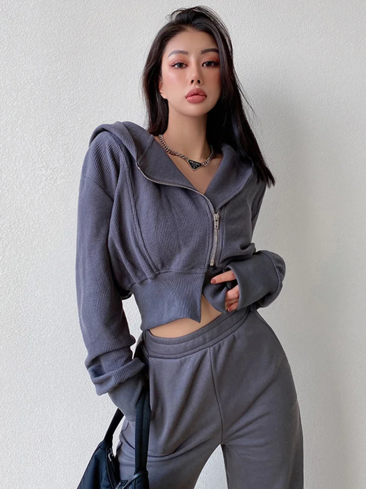 Short TVVOVVIN American Hoodie Women Slim Zip Hoodie Tops Sweatshirt Fashion Korean Women Tops Autumn Sweatsuit 672D