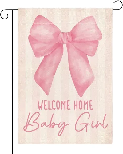 Welcome Home Baby Girl Garden Flag for Yard Outside Pink Bow Baby Shower Announc ZZO EEZ