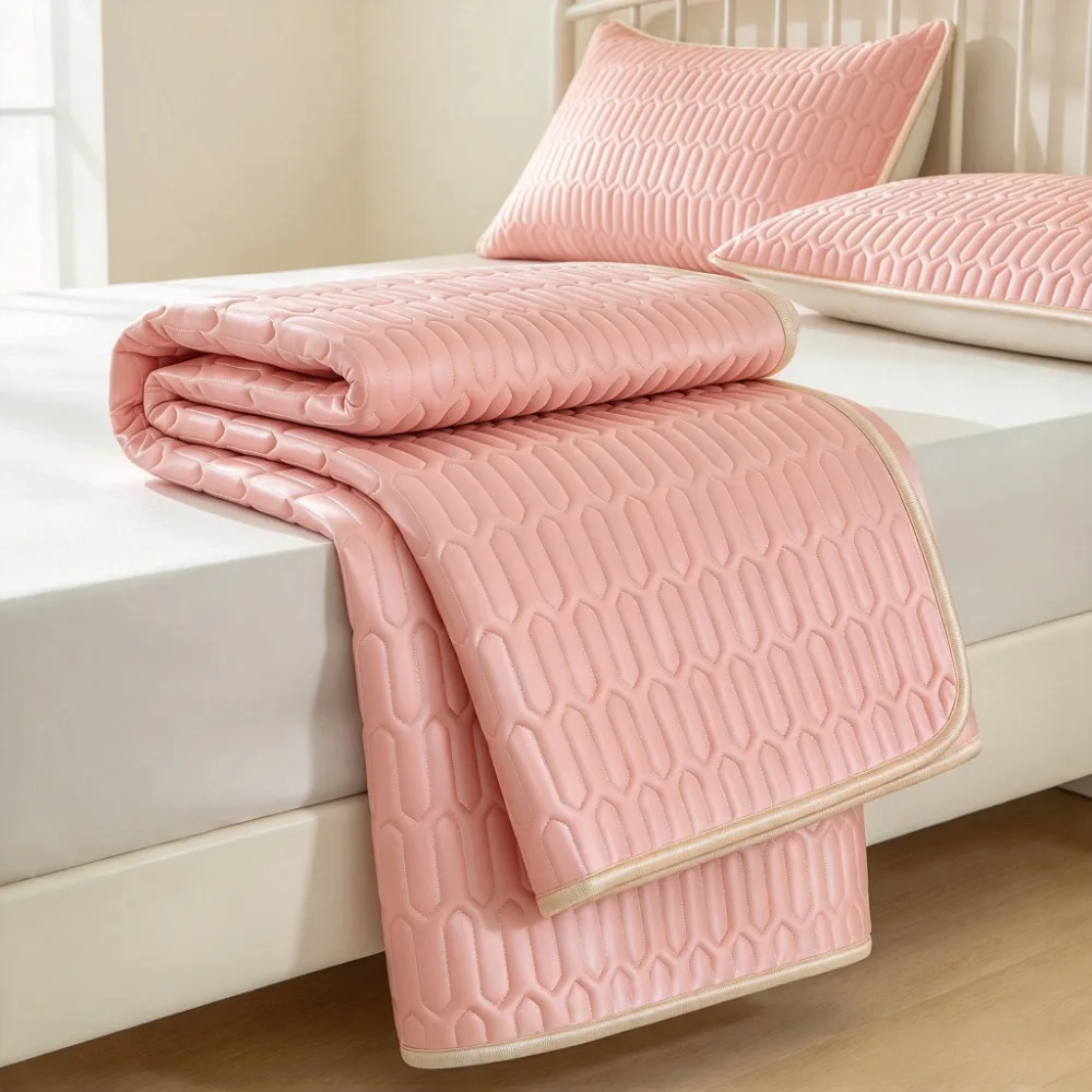 Cooling Ice Silk Fabric Mattress Cover Summer Cool Bed Sheet Washable Bedspread Elastic Four Corner Fitted Cover