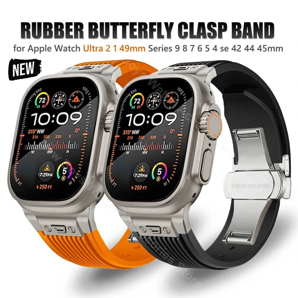 

Ремешок резиновый для Apple Watch Series 9 45 мм Ultra 2 49 мм, силиконовый спортивный браслет для iwatch ultra 8 7 6 5 4 se 42 44 мм