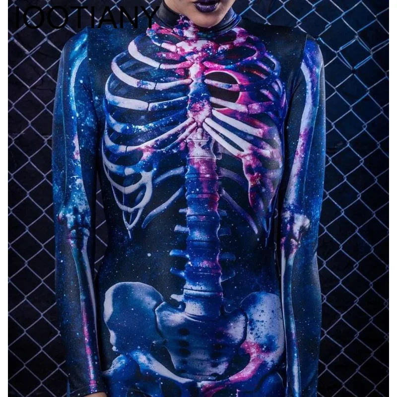 IOOTIANY 3D Printing Robot Punk Jumpsuit Catsuit Sexy Women Cosplay Costumes Zentai Halloween Bodysuit 2023 OI1084