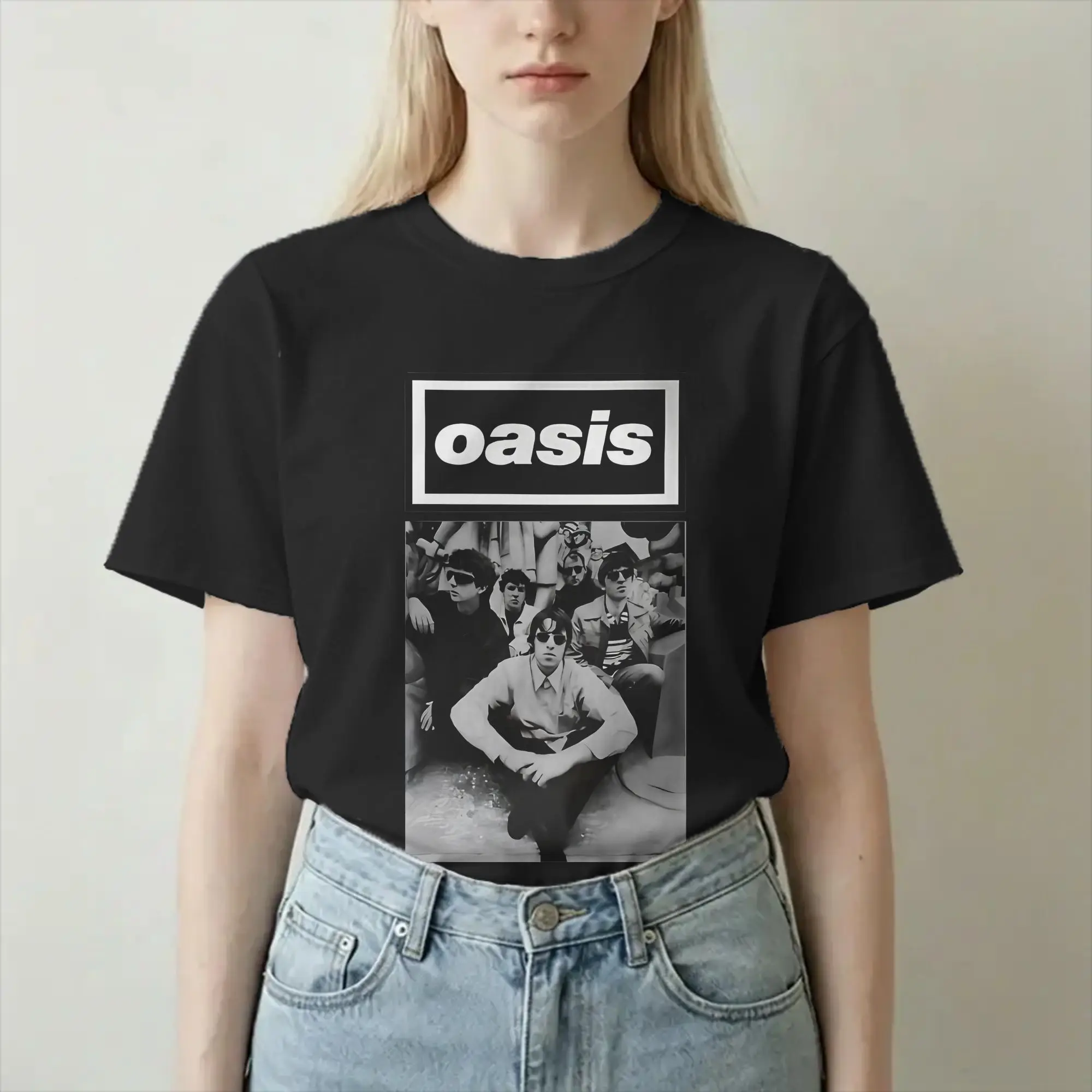 Camiseta vintage da banda O-Oasis, para homens e mulheres, com gola redonda, feita de algodão puro, de manga curta, disponível em tamanhos grandes.