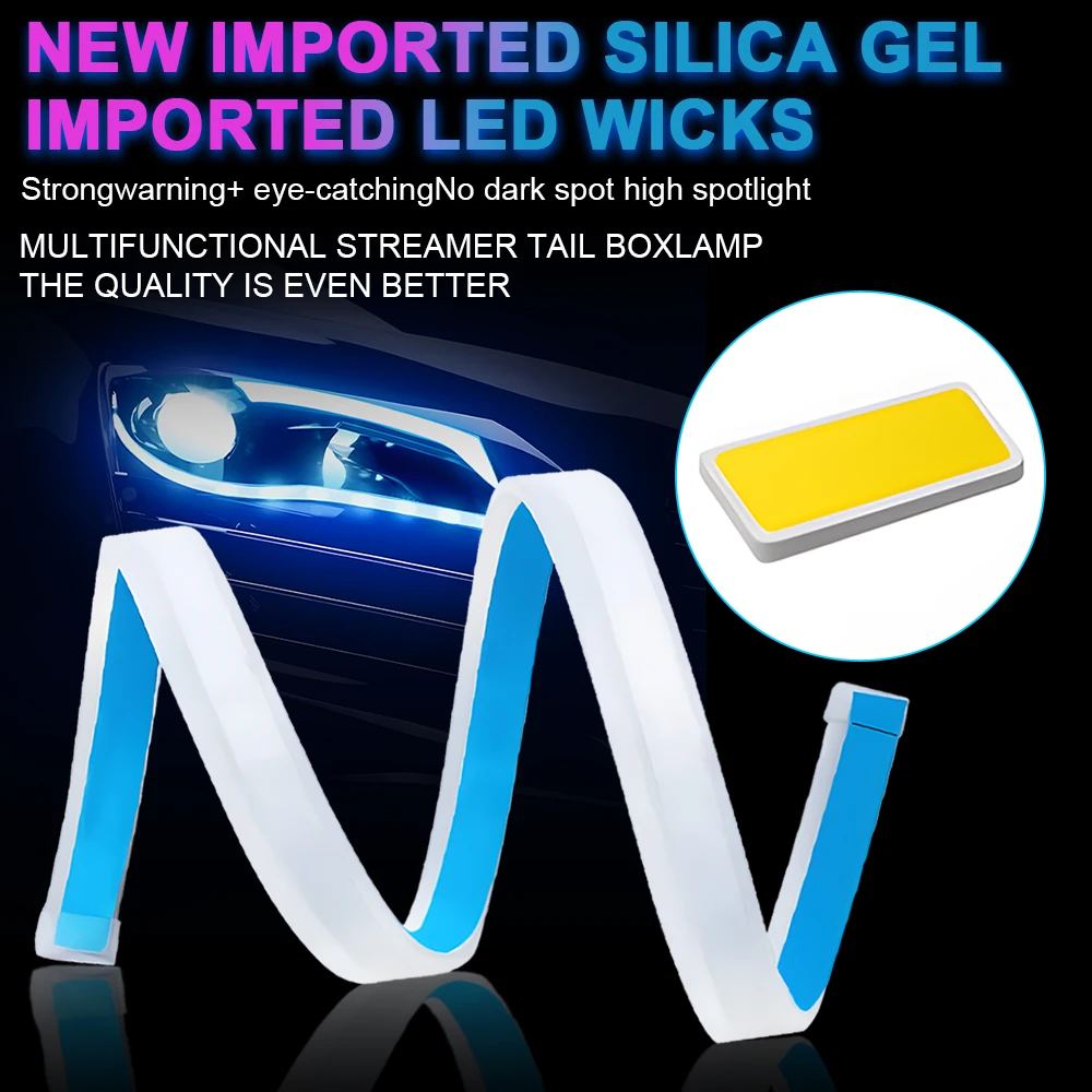 2PCS 45cm Car LED DRL Daytime Running Light Headlight LED Strip Brake Turn Signal Light Turning Guide Light Bar White Yellow