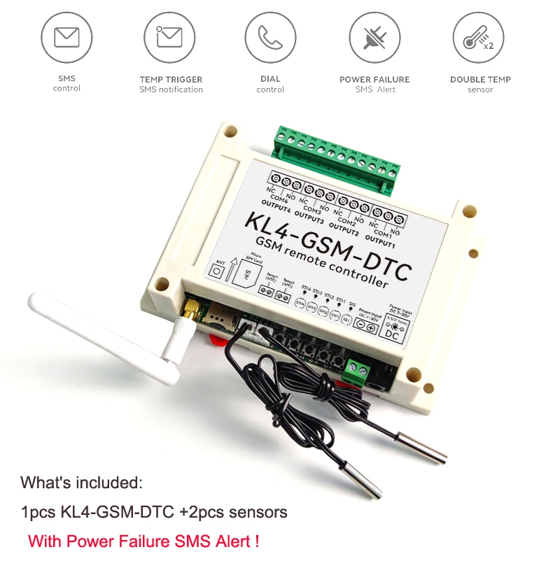 4channel Relay Switch Module GSM Alarm SMS Controller KL4-GSM With Power Failure Alert Optional for Fishpond Culture