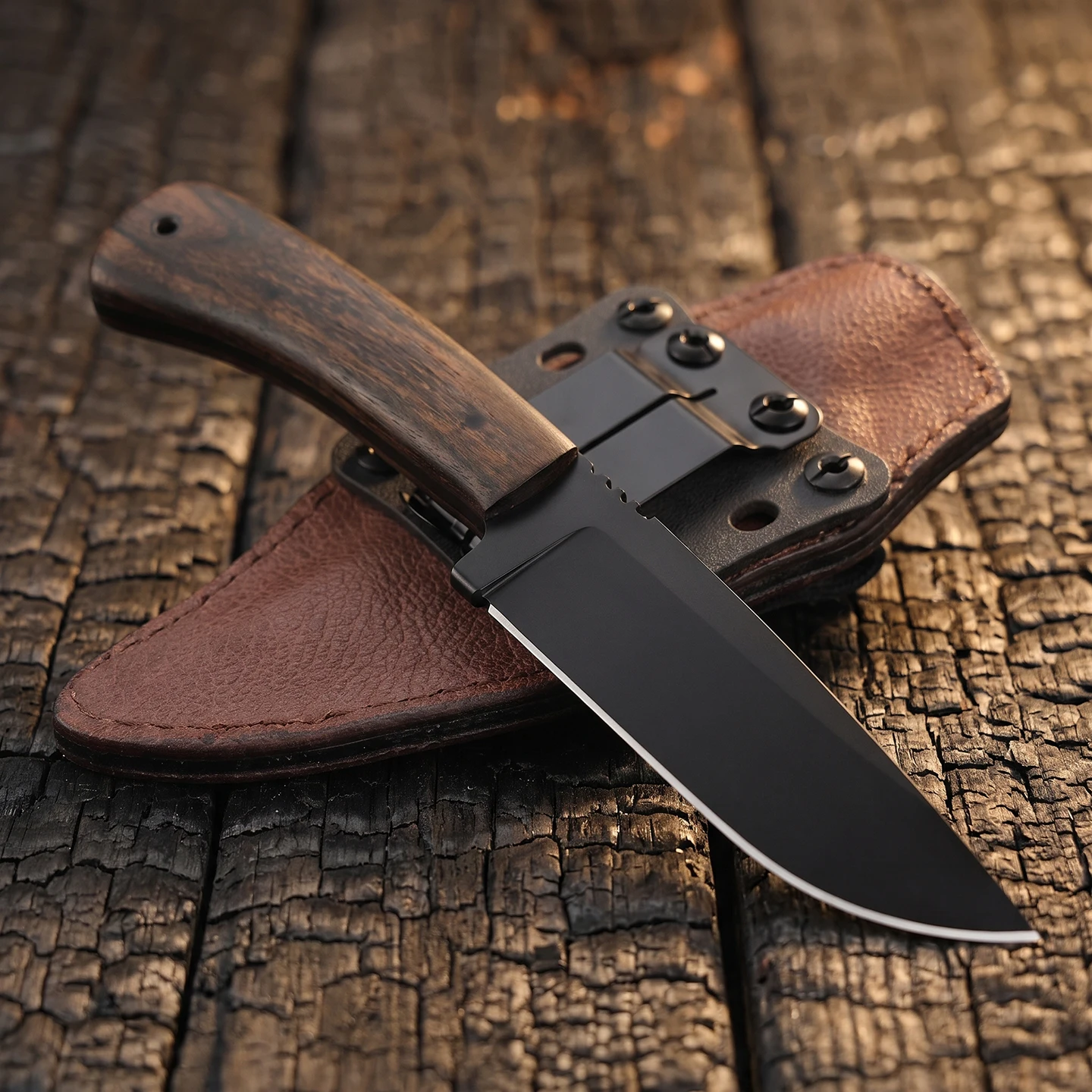 WK - Highland Hunter Integrated Outdoor Camping Knife - Three-layer Silent Sheath - Maple Handle - Adjustable Shoulder Strap