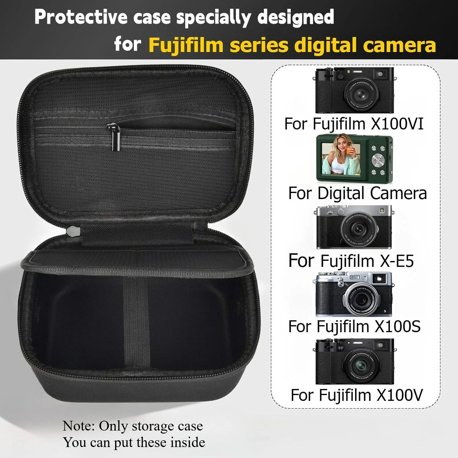 Digital Camera Case Compatible with Fujifilm X100VI X100V X100F X100S X-E5, Portable Travel Carrying Bag Fits Camera ,Case Only