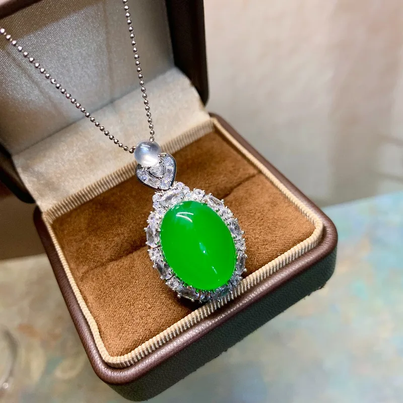Warm Chalcedony Round Pendant Necklace, Icy Translucent Bubble Jade Top Bead Design, Symbolizes Perfection and Good Luck, Elegan