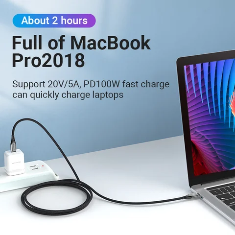 Кабель Vention USB-C на Type-C PD 100W для быстрой зарядки iPhone, Samsung, Xiaomi, Macbook — внешний вид товара