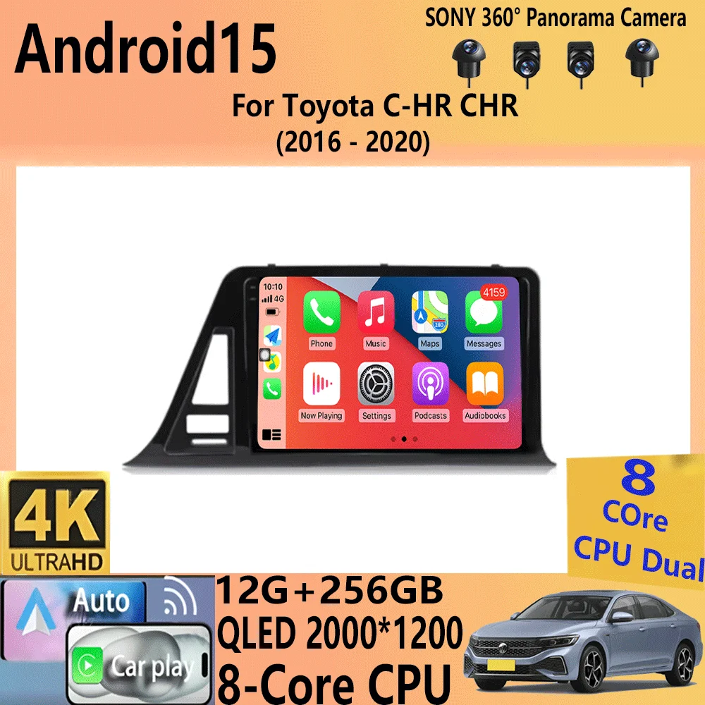 Android 15 Carplay Auto Screen Car Radio Multimedia Player For Toyota C-HR CHR 2016-2020 Right Hand Driver Stereo 2din Head Unit