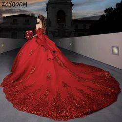 Customized Luxury Backless Off The Shoulder Appliques Evening Dress 2024 Ball Gown Floor Length Sweep Train Quinceanera Dress