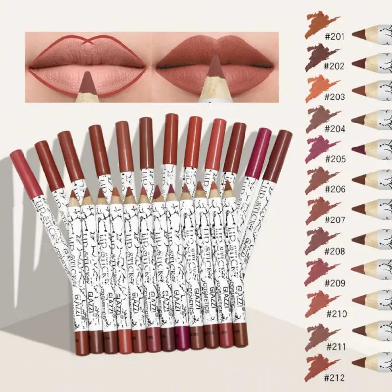 ชุดลิปสติกสีสันสดใส Smudge-proof เพิ่มรูปร่างริมฝีปากยอดนิยม Matte อินเทรนด์ Lip Liner ดินสอชุดหลายสีแต่งหน้า