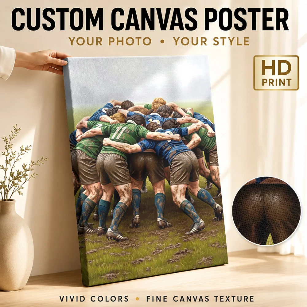 LA M??L??E AU RUGBY (The Rugby Scrum) - Original Canvas Poster Customized Sports Portrait Wall Art for Gym Decor Ready to Hang
