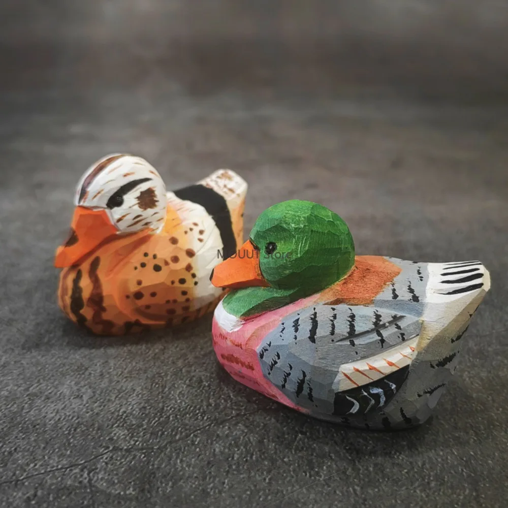 Hand-carved Solid Wood Wild Duck Handicrafts Figurines Living Room Decorations Furniture and Ornaments Gift for Couple Friend