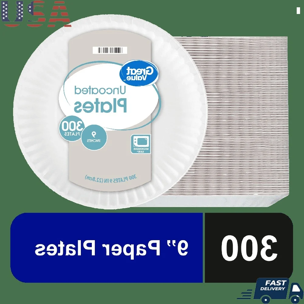 

Одноразовые бумажные тарелки без покрытия, 9-дюймовые микроволновые печи, безопасные, 300 шт., прочные, защищенные от запотевания круглые тарелки для вечеринок, общественного питания, мероприятий