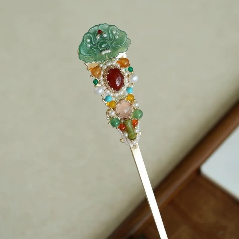 

Retro hairpin Hanfu headdress disc hair versatile Tang hair accessories female super fairy multi-precious jade