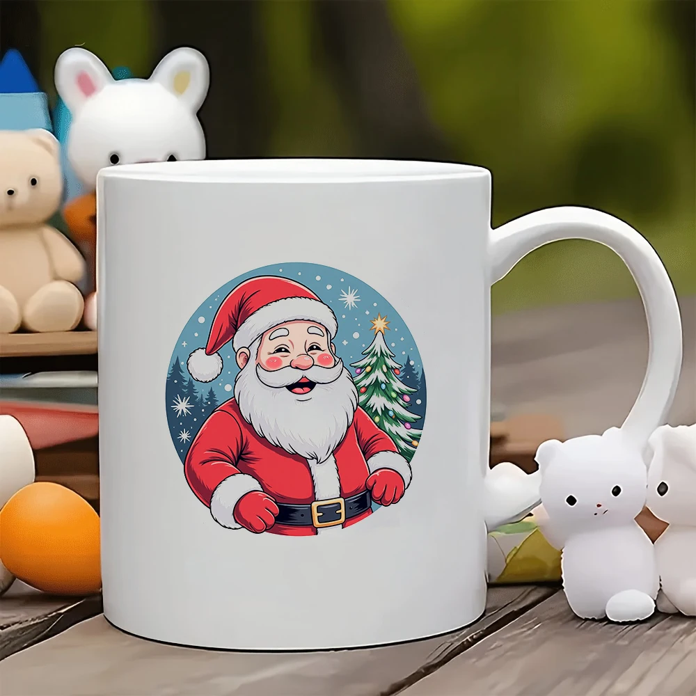 

11oz Mug + Cartoon Santa Claus Sticker Christmas Gift Kids Water Cup Family Office Coffee Cup Set