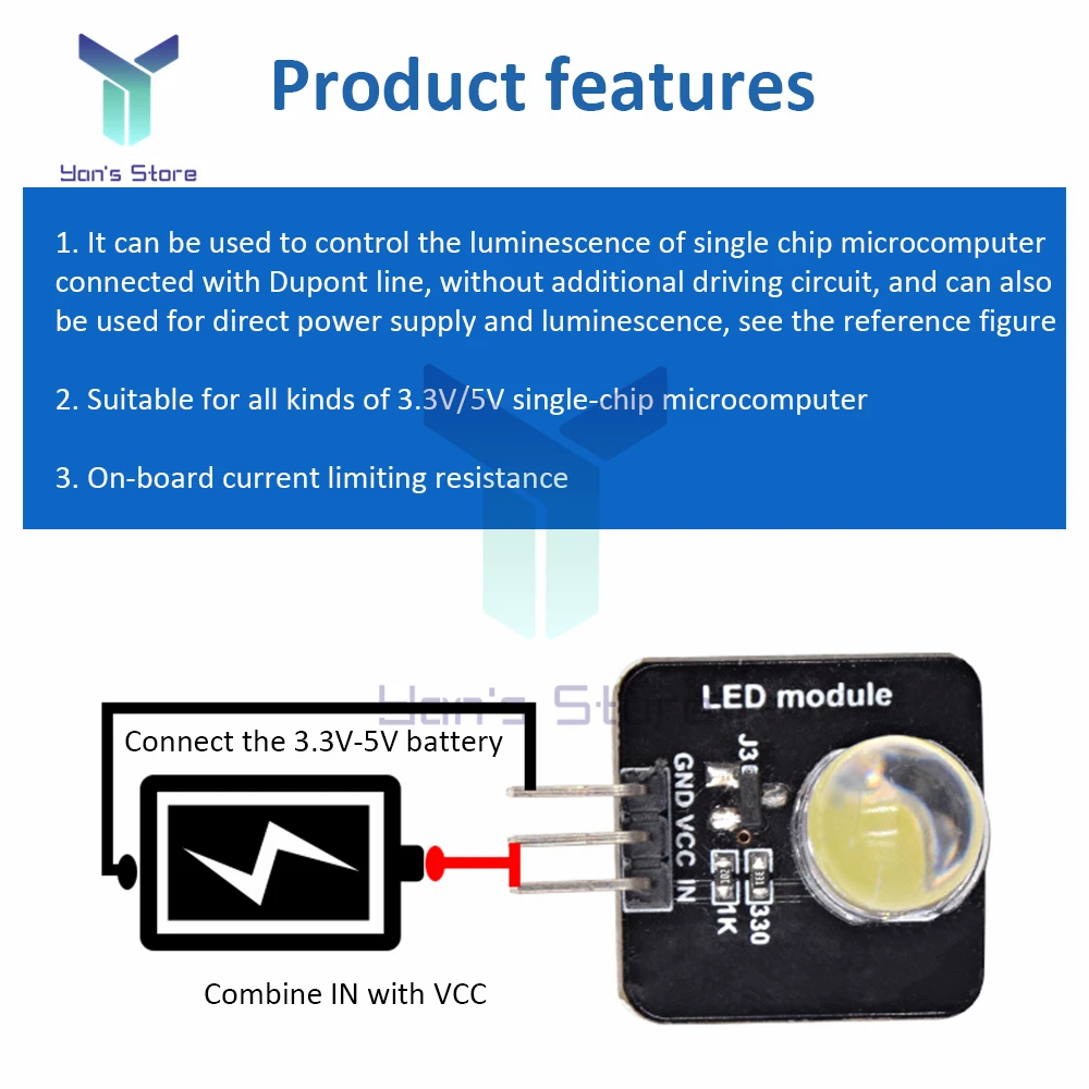 DC 3.3V-5V 10mm Light-emitting Module LED Indicator Smart Electronic Building Block Light-emitting Diode Tube for Arduino