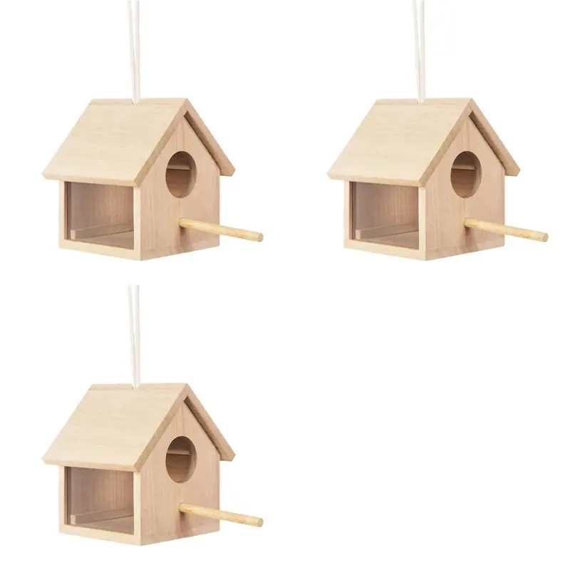 

【PRICE-DROP!】3X Outdoor Bird Houses Transparent Wooden Bird House For Outside,Hanging Birdhouse