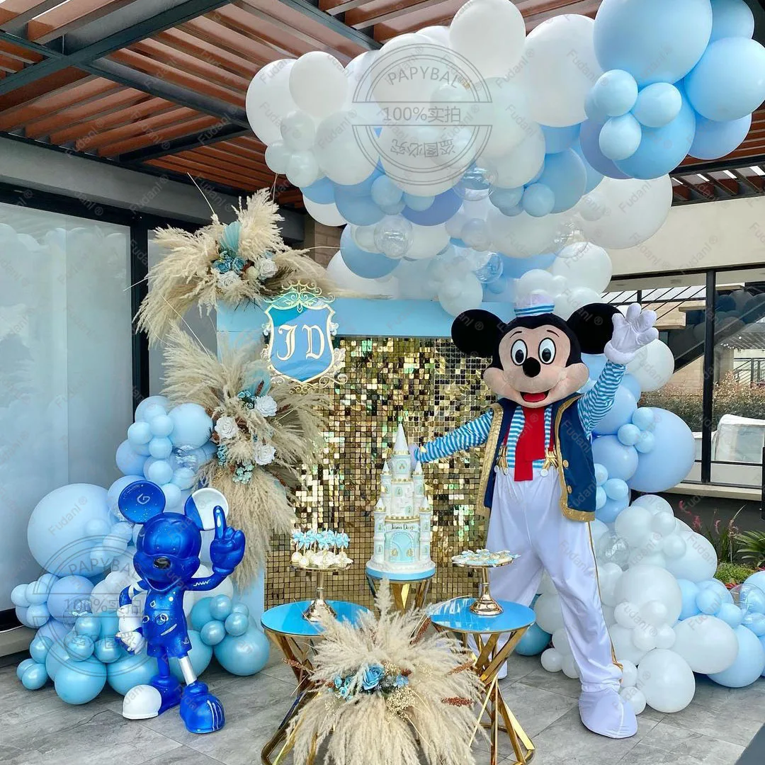 108pcs Disney Mickey Foil Balloons Garland Arch Kit Kids Birthday Party Decors Age 1-9 White Blue Latex Balloons Baby Shower