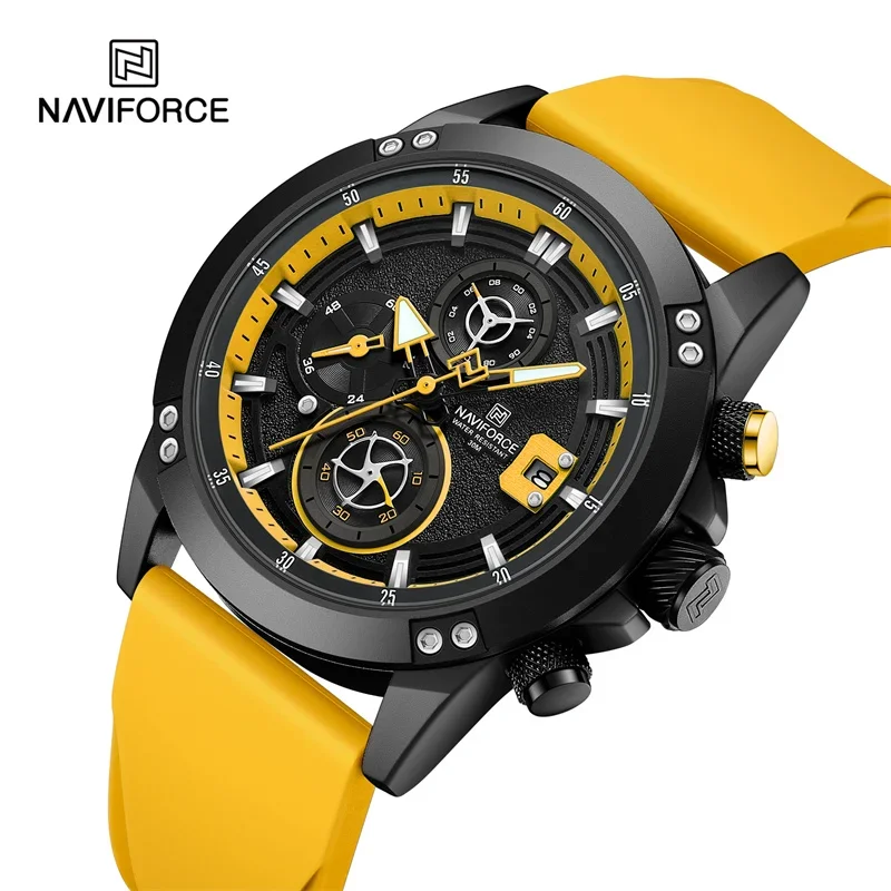 NAVIFORCE NF8033 Men\'s Fashion Casual Chronograph Quartz Wristwatch Military Silicone Strap Waterproof Clock