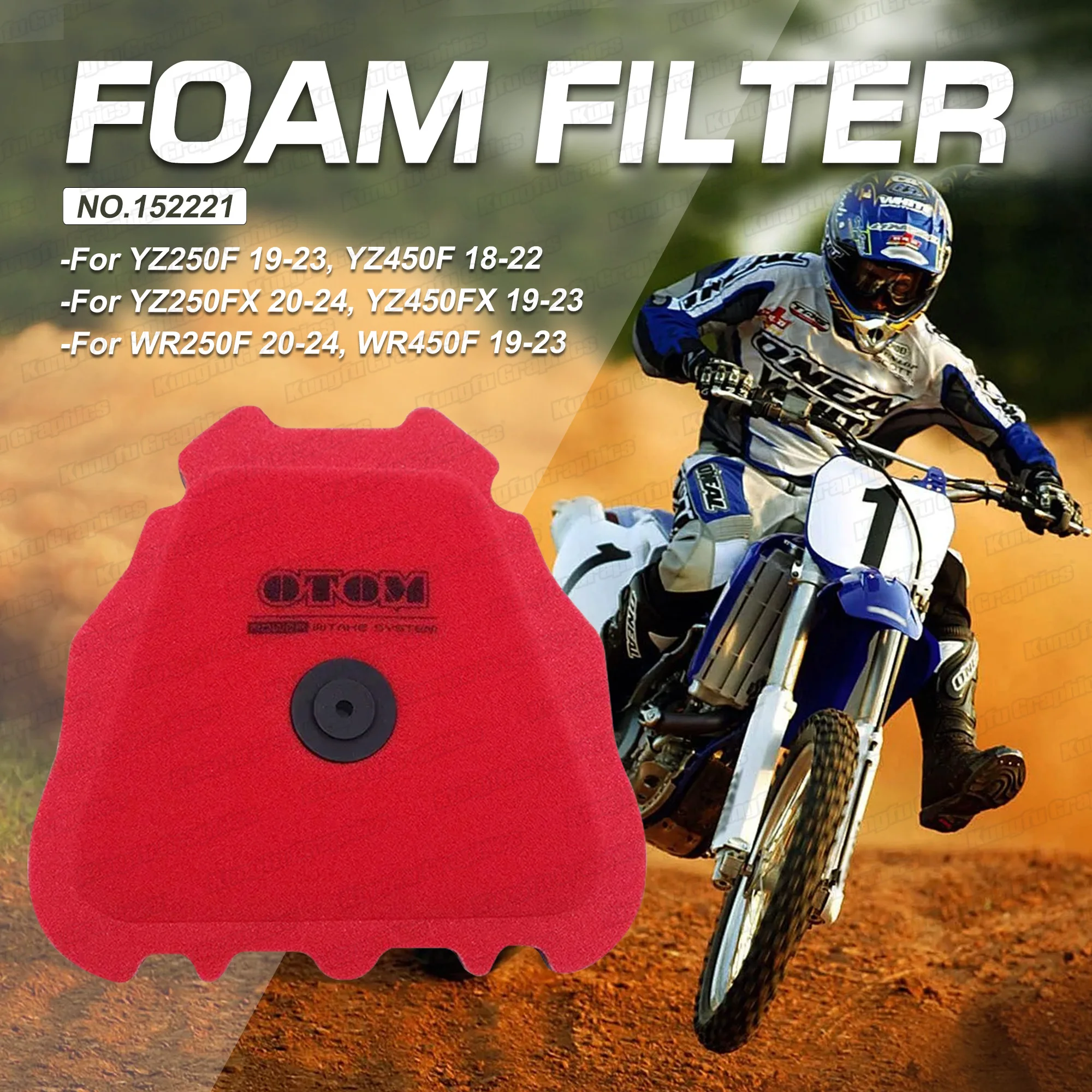 

Dual Stage Foam Air Filter for Yamaha YZF250 YZ450F WR250F WR450F 2019 2020 2021 2022 2023, NO.152221