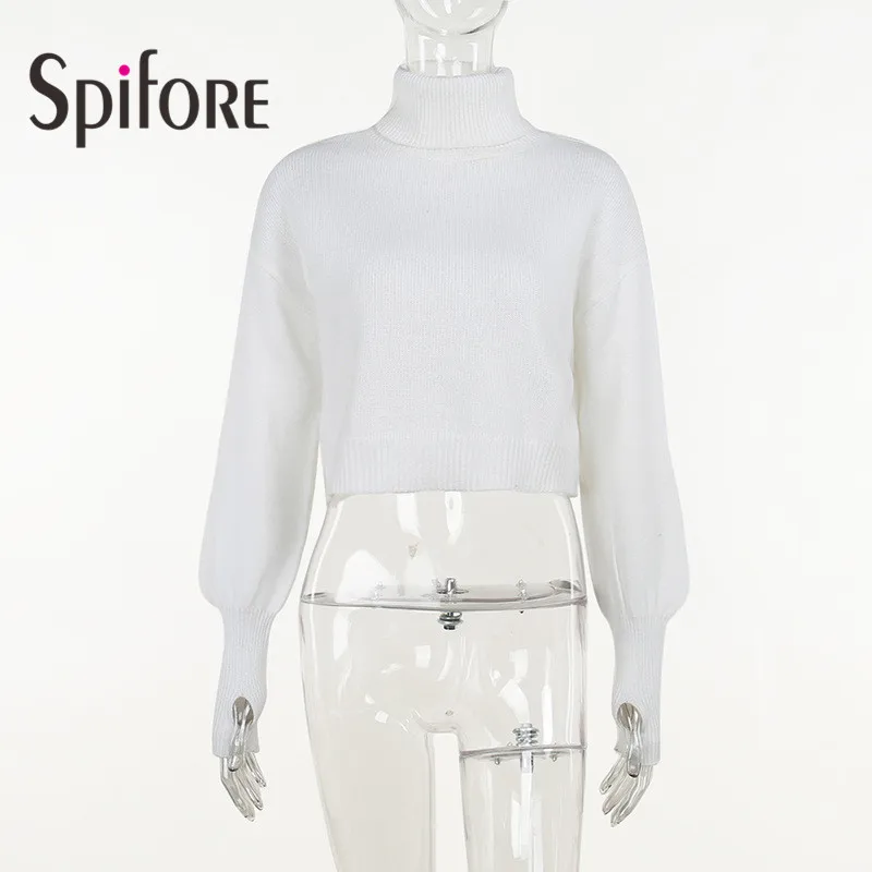 Spifore Knitted Turtleneck Woman Pullovers Long Sleeve Solid Loose Casual Fall Winter Fashion Sweaters INS Women Crop Top