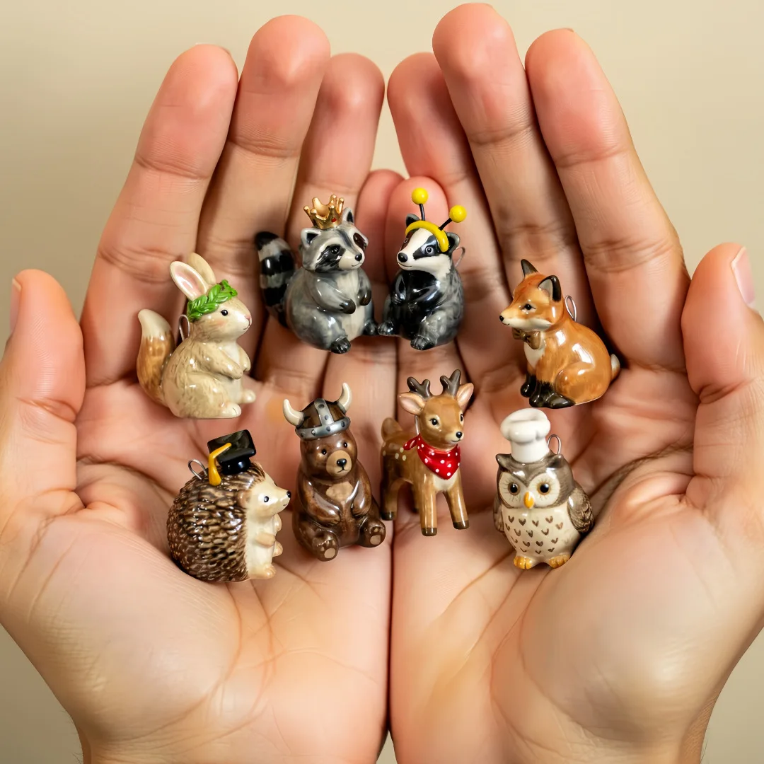 5Pcs Aesthetic Mini Woodland Animal Charms Fox Squirrel Rabbit  Pendants DIY Necklace Bracelet Accessories