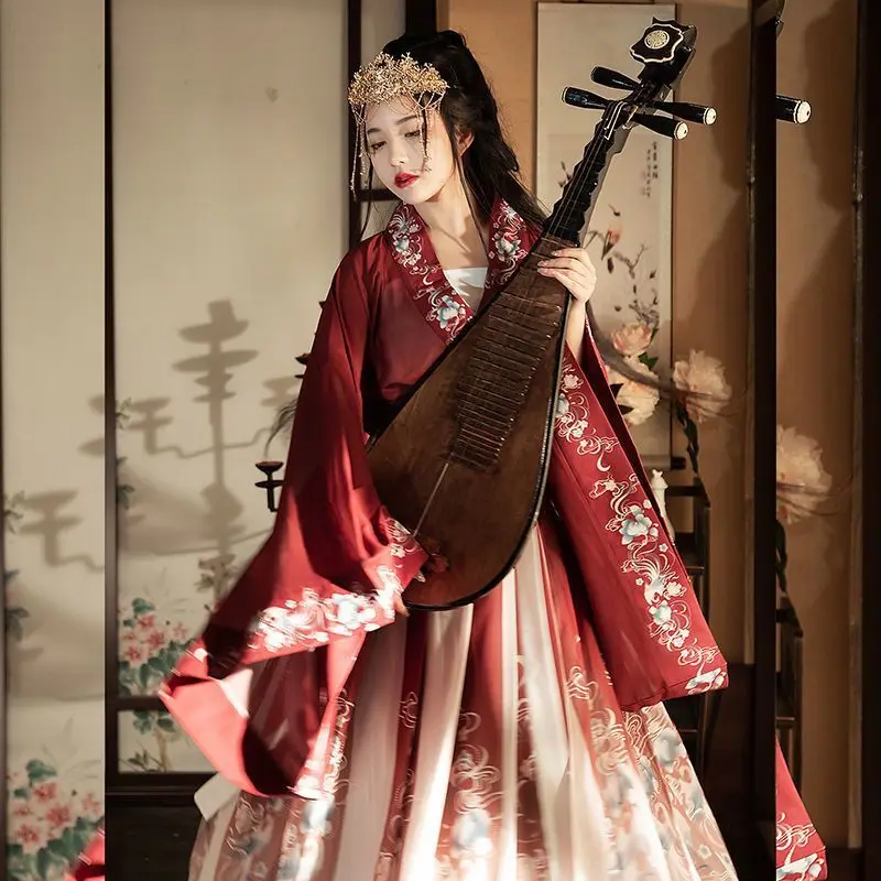 Vestido Hanfu tradicional chino para mujer, disfraz de princesa de carnaval, Hanfu de escenario, vestido de baile azul y rojo