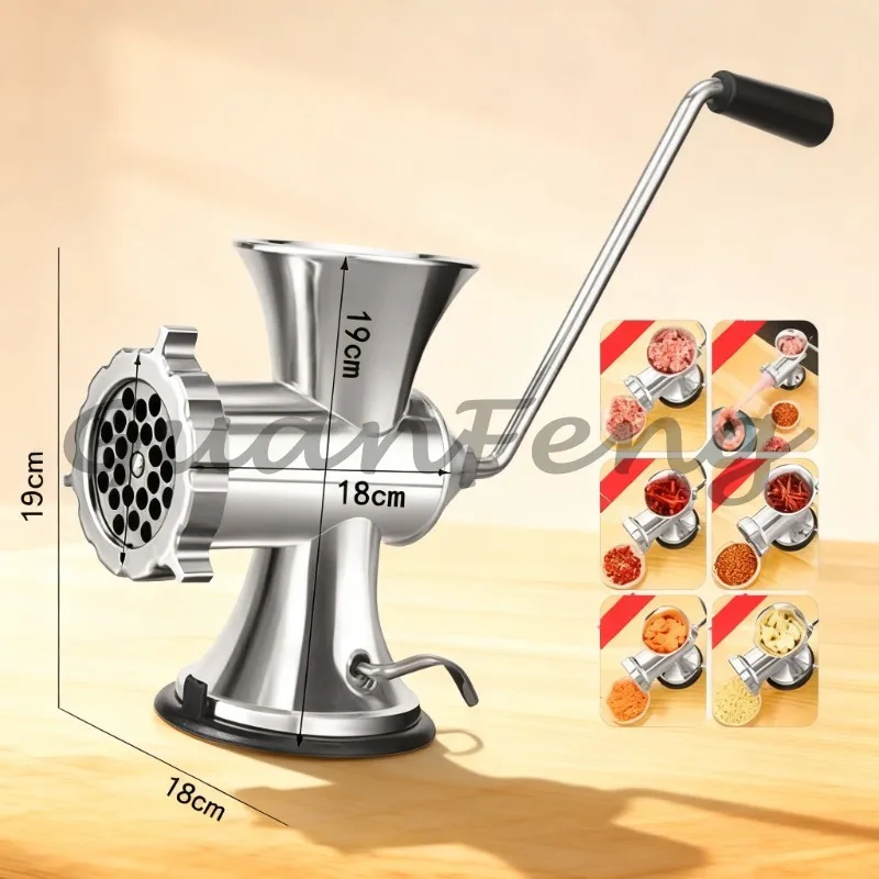 Manual Stainless Steel Meat Grinder Mincer, Handheld Sausage Stuffer Filler for Home Kitchen