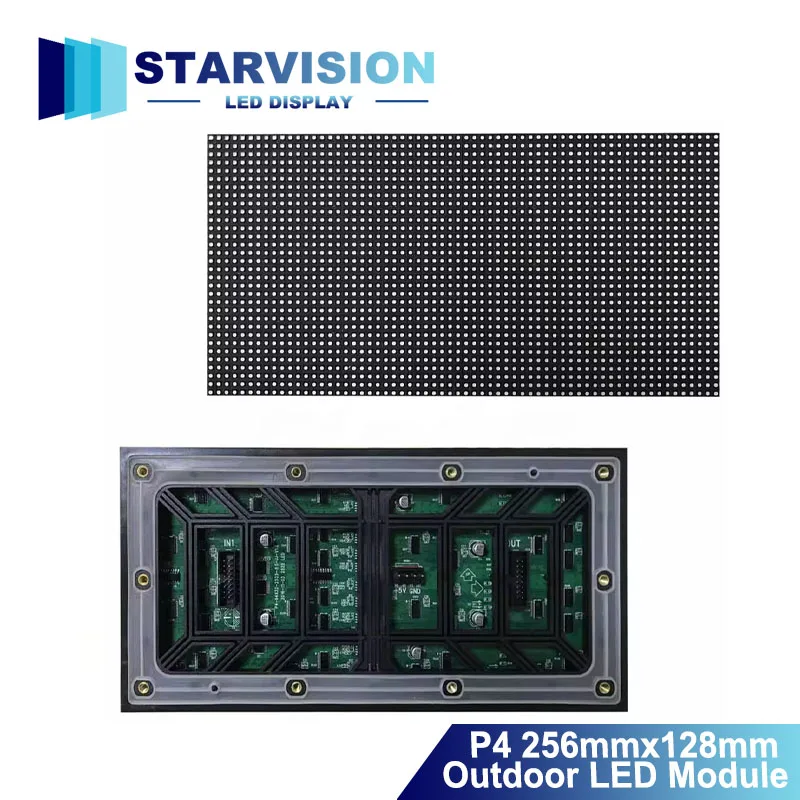 P4 LED Outdoor Matrix Module 256x128mm High Brightness Waterproof 64x32 Pixels 8S Full Color Panel HUB75 Programmable Display