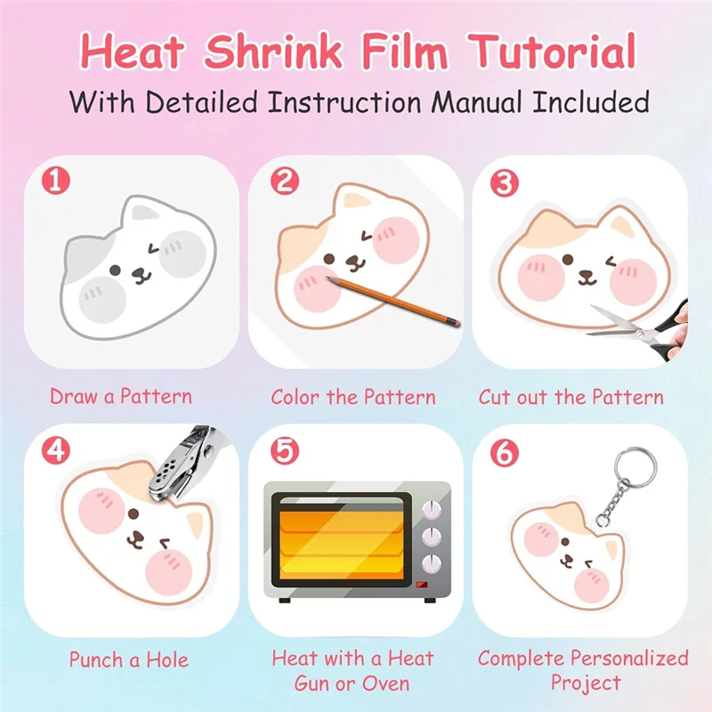 AT82-242PCS Kit de arte termorretráctil para llaveros-20 hojas de plástico retráctil + herramientas, Kit de llavero Shrinky-Dink-hojas de película retráctil