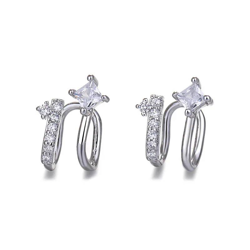 Fashion Women's Silver Color Earrings Ear Cuff Sweet Double-deck Stainless Steel Ear Bones Clip for Women Jewelry Ear Clip