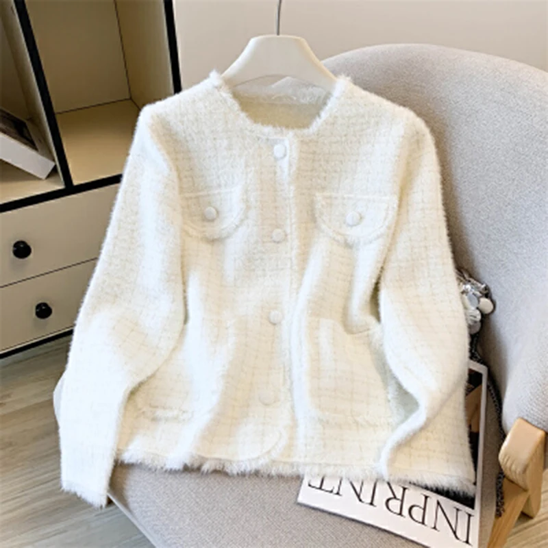 Cárdigan de punto elegante para mujer, suéter con bordes crudos y borlas de pequeña fragancia para otoño e invierno, prendas de vestir femeninas dulces con botones de manga larga elegantes