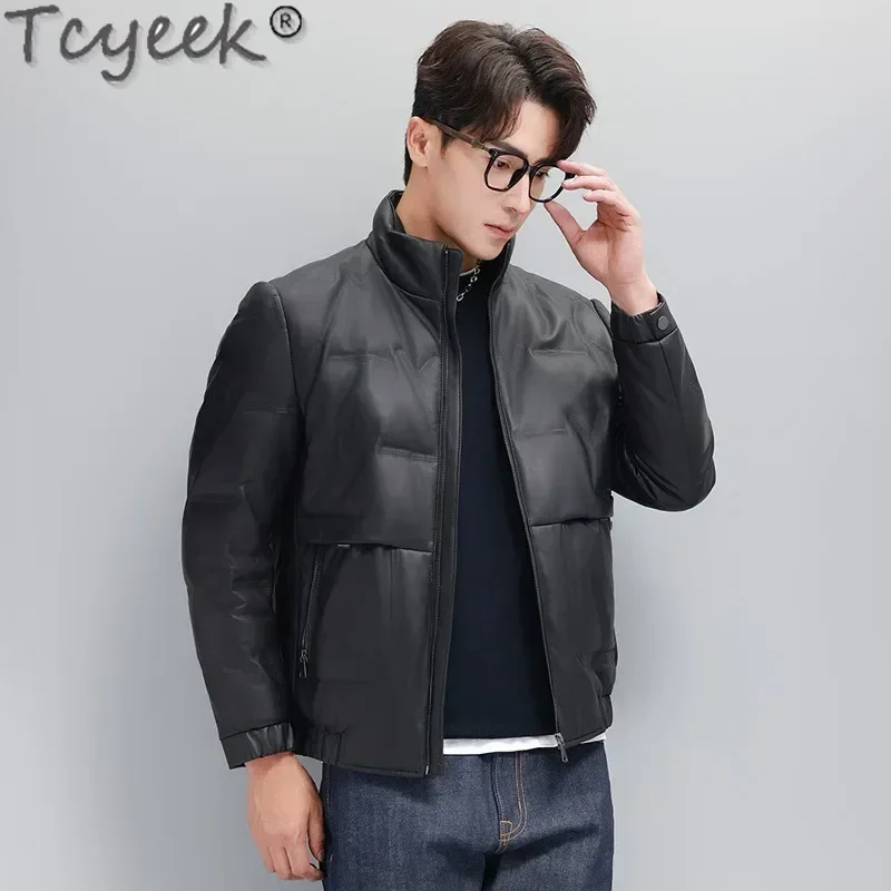 Tcyeek Genuine Leather Jacket Men Winter Jackets Real Sheepskin White Duck Down Coat Mens Clothes Stand Collar Jaqueta De Couro