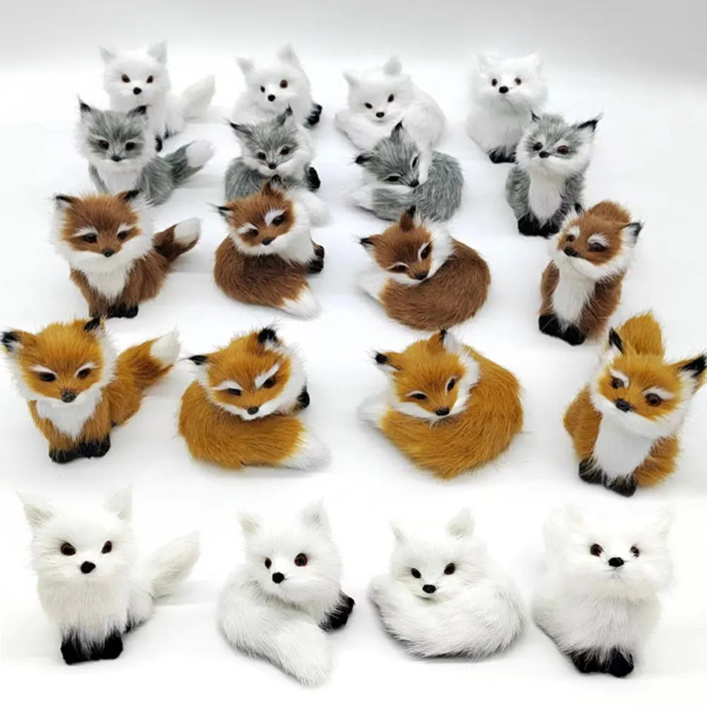 Plush Simulation Furry Fox Model Squatting Sitting Fox Table Decoration Animal Static Stuffed Figure Kid Party Festival Gift