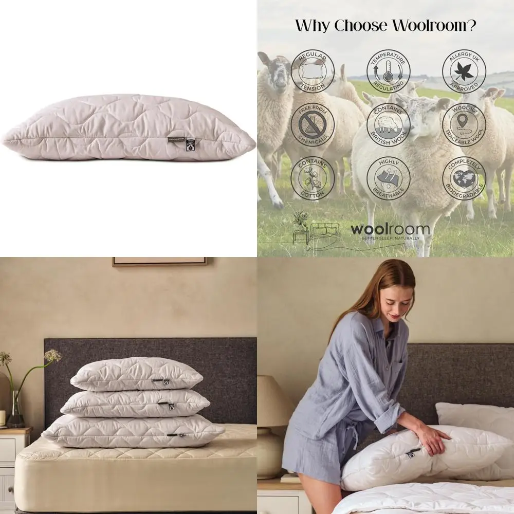 

Подушка из стеганой шерсти натурального сна — 100% британская шерсть для регулирования температуры и снятия аллергии — стандартный размер