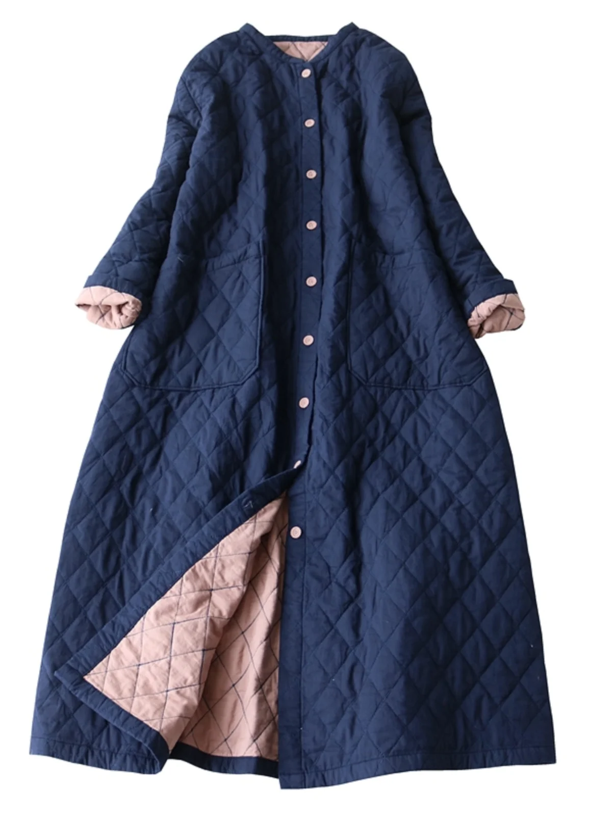 

Winter Fashion Women's Plaided Quilted Cotton Padded Coats Good Quality Long Length Color Patchwork Thicken Warm Jacket Parkas