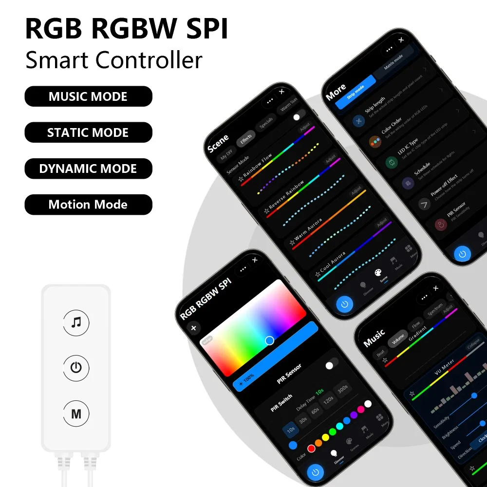 DC5V-24V TUYA WIFI SPI Addressable Controller WS2812B WS2811 CCTIC RGBIC RGBWIC LED Controller Dimmable for Alexa Google Home