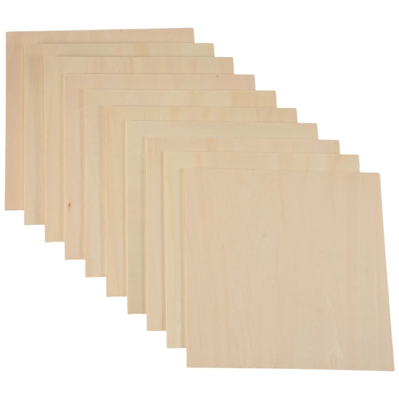 10Pcs 20X20X0.2Cm Basswood Sheets Unfinished Wood Board, Rectangle Blank Wooden, Wooden Cutouts For Crafts