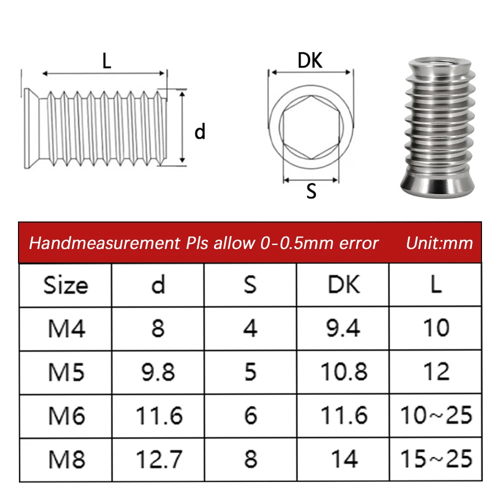 304 Stainless Steel Hex Socket Embedded Insert Furniture Nut M4 M5 M6 M8Woodworking Wood Insertnut Table Desk Chair Bed Nutsert