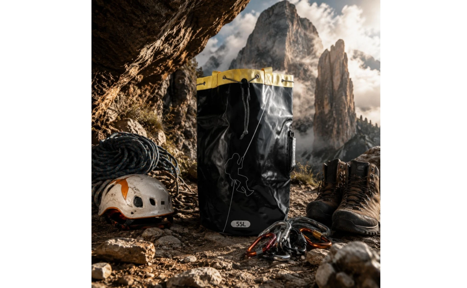 Rope Storage Backpack Drawstring Closure Climbing Rope Backpack Outdoor Gear Drain Hole Carry Handles for Climbers