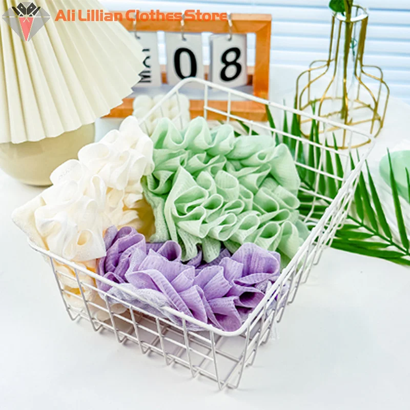 2-In-1 Bath Loofah Sponge Baths Ball With Drawstring Soft Bath Loofah Dual-Function Cotton Bath Loofah Shower Washcloth Set