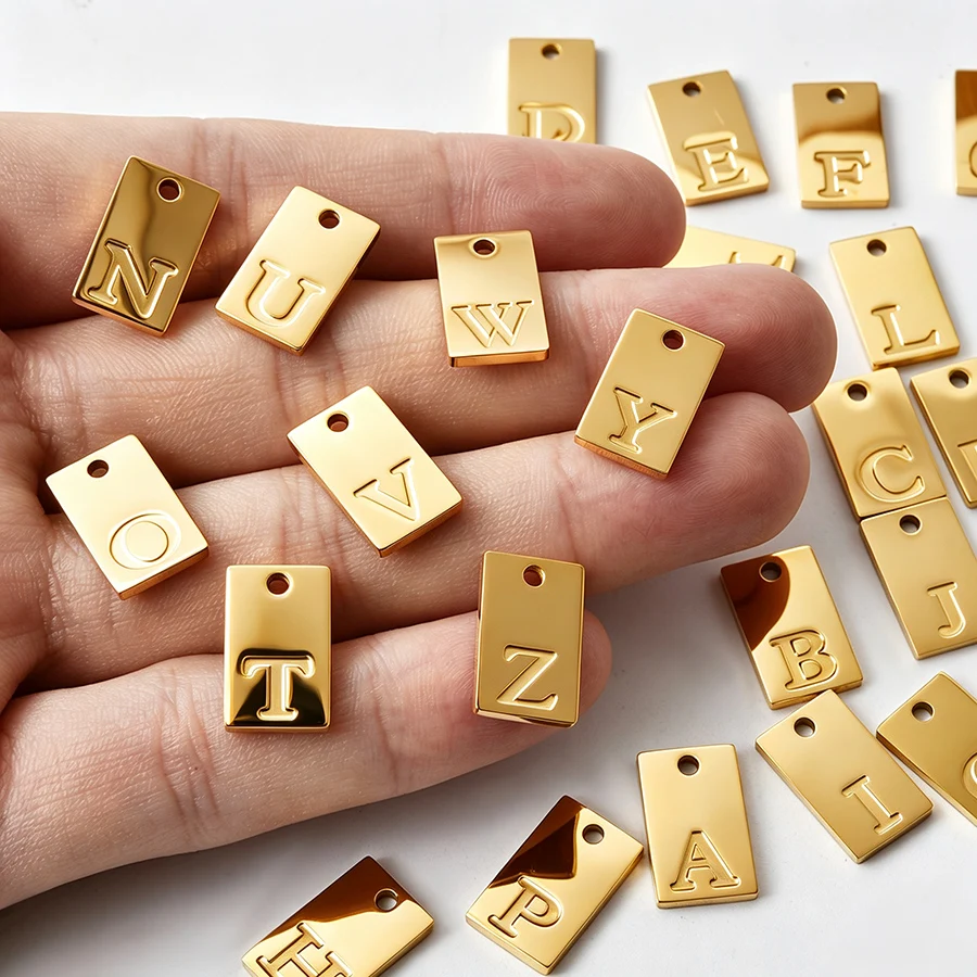 8Pcs Sainless Steel Exquisite Pendant A-Z 26 Letters Rectangle Initial Charms DIY Necklace Bracelet Jewelry Making Accessories